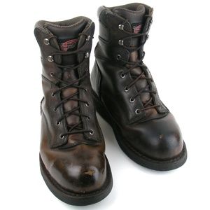 Red Wing Brown Boots Aluminum Toe Leather Biker 8D